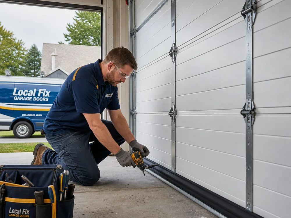 Modern insulated steel garage door with bottom weather seal and clean track hardware