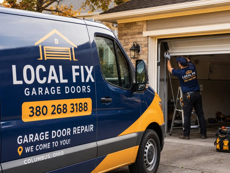 Technician resetting an off-track garage door and checking track spacing